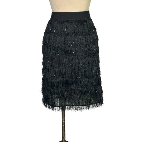 BCBGMaxAzria black metallic fringe skirt size large - Picture 6 of 14